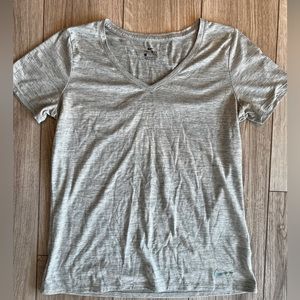 Nike Dri-Fit V-Neck T-Shirt -  Woman's Large - Gray/Green